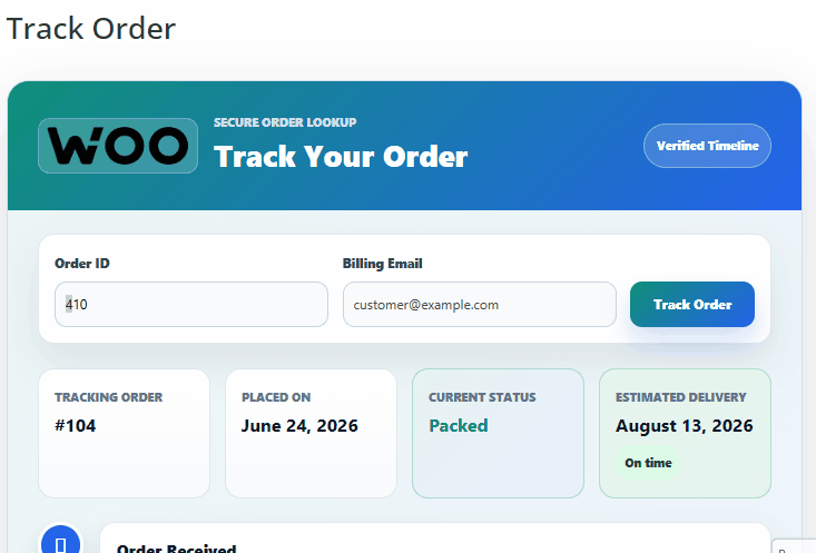 Customer sees the custom TrackForge fulfillment stages on the frontend timeline.