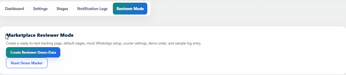 Creating TrackForge reviewer demo data from the admin screen.
