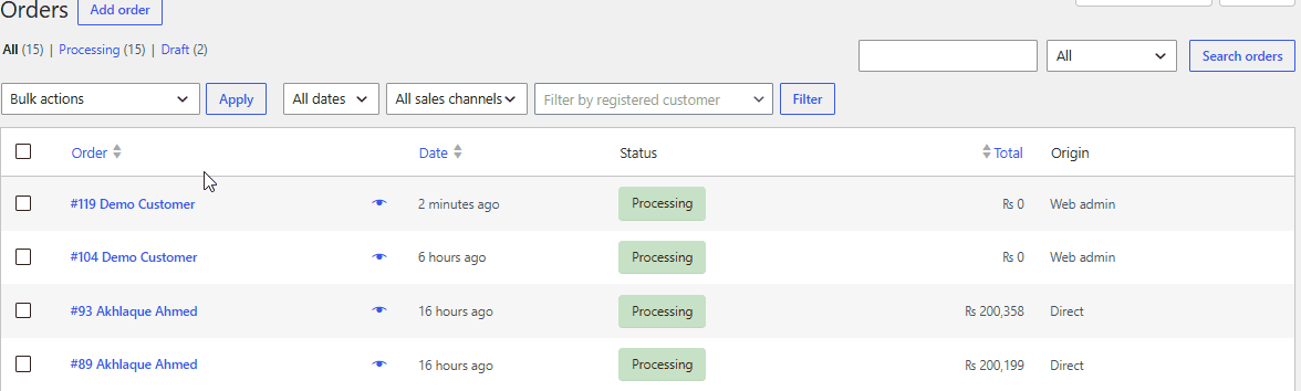 Reviewer demo data showing sample order details and testing instructions.
